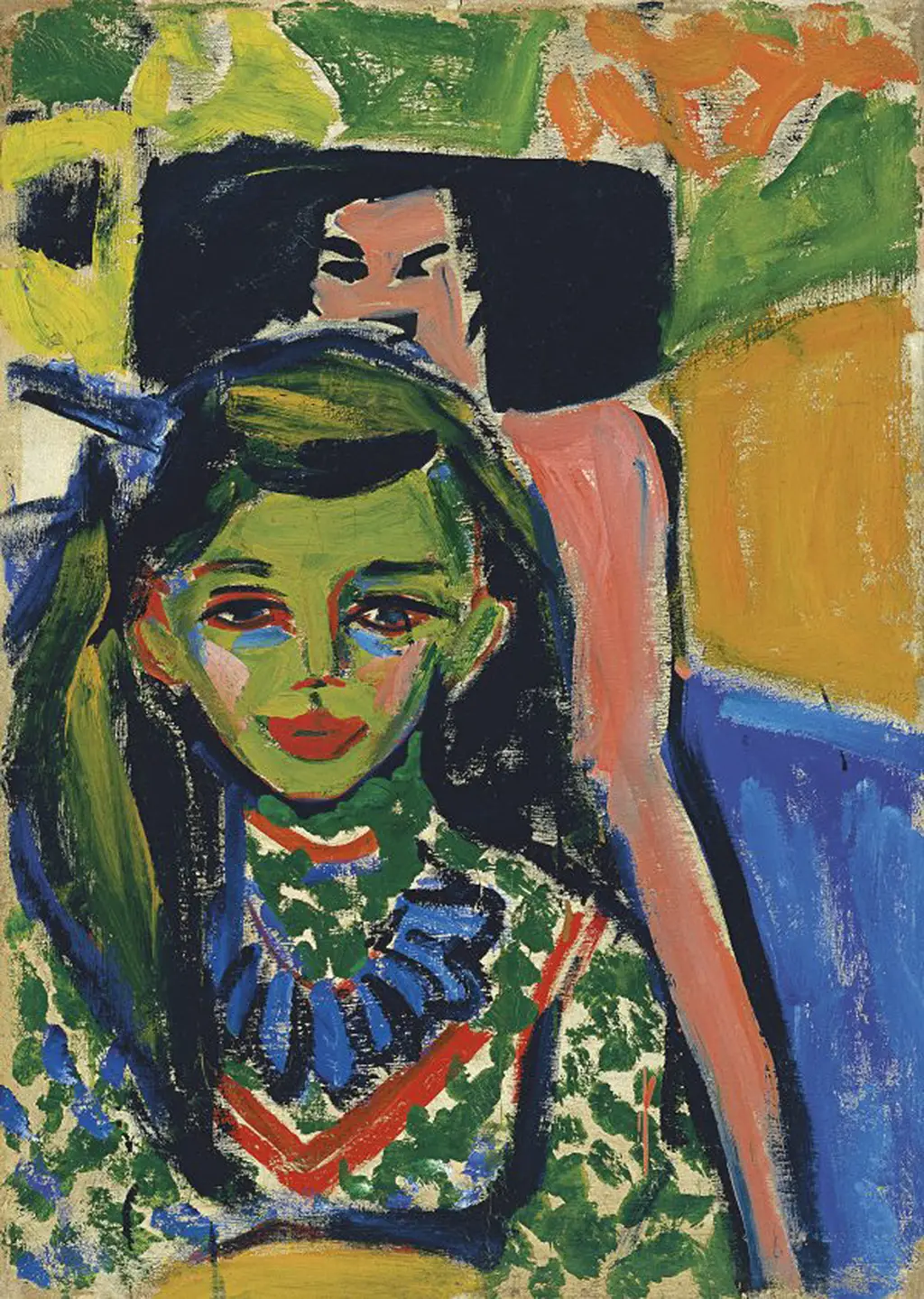 Franzi in Front of Carved Chair in Detail Ernst Ludwig Kirchner